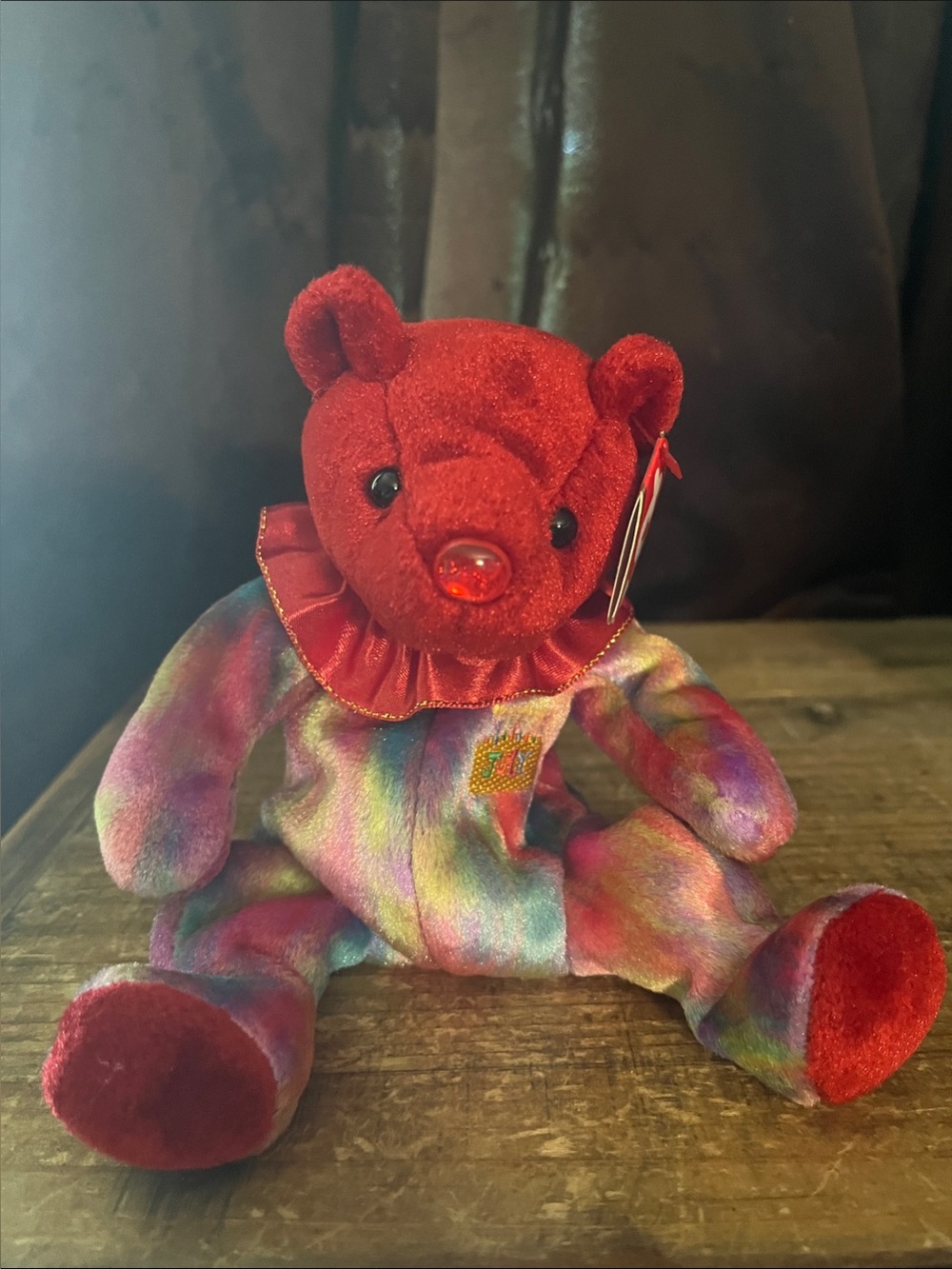 Ty July Birthday Beanie Baby “Ruby” Multicolor Plush Bear
